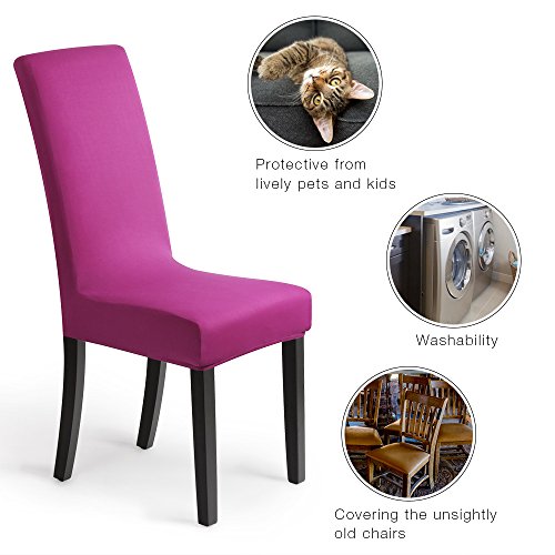 Fundas para sillas Pack de 4 Fundas sillas Comedor Fundas elásticas, Cubiertas para sillas,bielástico Extraíble Funda, Muy fácil de Limpiar, Duradera (Paquete de 4, Púrpura-Oscuro)