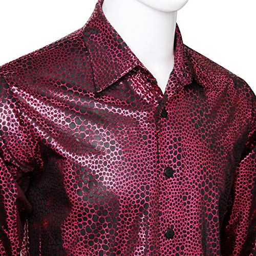 Funhoo Camisa de Discoteca metálica para Hombre de los años 70 Estilo de Discoteca Mangas largas Camisas de Disfraces Brillantes Slim Fit Disfraz Fiesta Clubwear Halloween Cosplay (M)