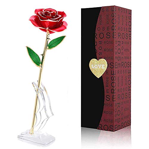 FUNINGEEK rosa oro 24k, regalo para madres Rosa Eterna Flore, rosa de oro regalo para Esposa o Mom de Navidad, San Valentí, Día de la Madre, Aniversario, Cumpleaños (Rosa Rojo)