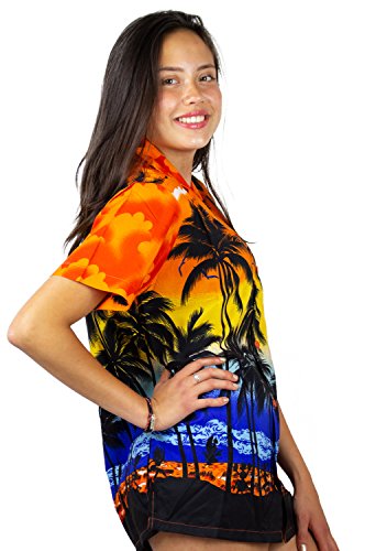 Funky Camisa Blusa Hawaiana, Manga Corta, Beach, Naranja, XL