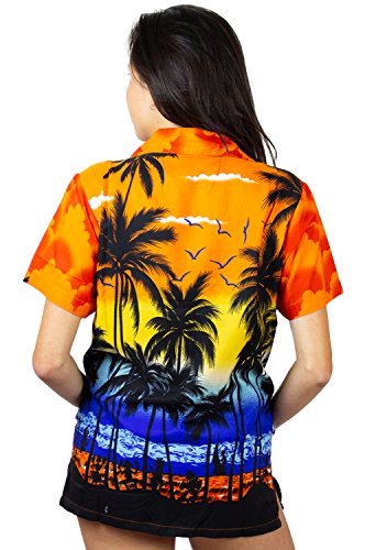 Funky Camisa Blusa Hawaiana, Manga Corta, Beach, Naranja, XL