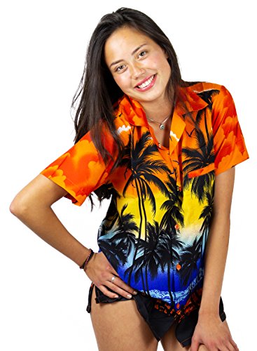 Funky Camisa Blusa Hawaiana, Manga Corta, Beach, Naranja, XL