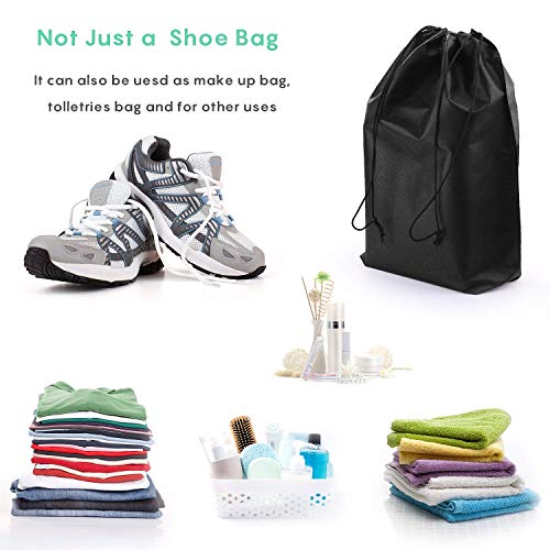 Funmo 10 pcs Bolsa de Zapatos,Impermeable Bolsa a Prueba de Polvo Zapatos,Resistentes al Polvo,Transpirables,con cordón,Plegables,para Viajes,Camping,Transporte y protección de Zapatos (Negro)