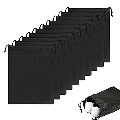 Funmo 10 pcs Bolsa de Zapatos,Impermeable Bolsa a Prueba de Polvo Zapatos,Resistentes al Polvo,Transpirables,con cordón,Plegables,para Viajes,Camping,Transporte y protección de Zapatos (Negro)