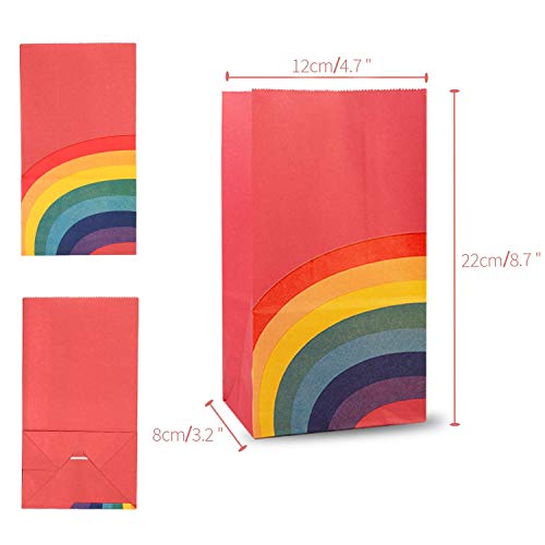 Funny House 40 PCS Bolsa de Fiesta Arco Iris, Papel Regalo Bolsas con 100 PCS Pegatina de Forma de Corazon , Fiesta de Cumpleaños Favores Bolsas para Niños Suministros Fiesta de Cumpleaños