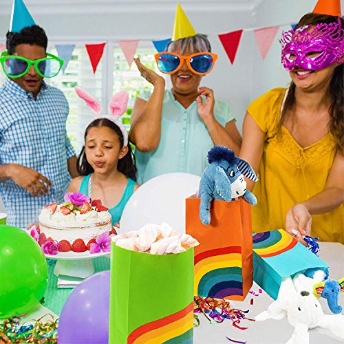 Funny House 40 PCS Bolsa de Fiesta Arco Iris, Papel Regalo Bolsas con 100 PCS Pegatina de Forma de Corazon , Fiesta de Cumpleaños Favores Bolsas para Niños Suministros Fiesta de Cumpleaños