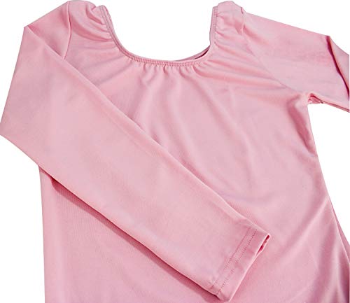 furein Maillot de Danza Ballet Gimnasia Leotardo Body Clásico Elástico para Niña de Manga Larga Cuello Redondo (6 años, Rosa)