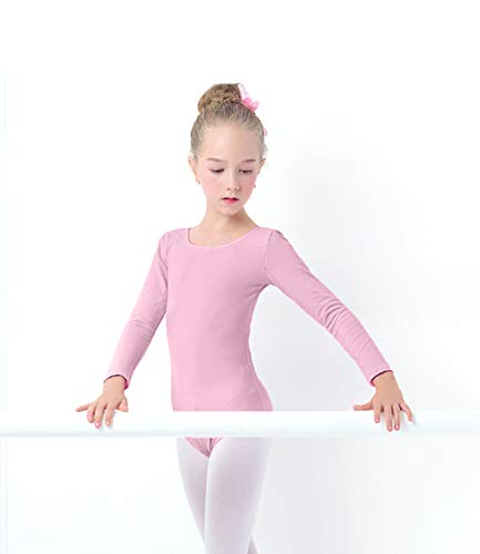 furein Maillot de Danza Ballet Gimnasia Leotardo Body Clásico Elástico para Niña de Manga Larga Cuello Redondo (6 años, Rosa)