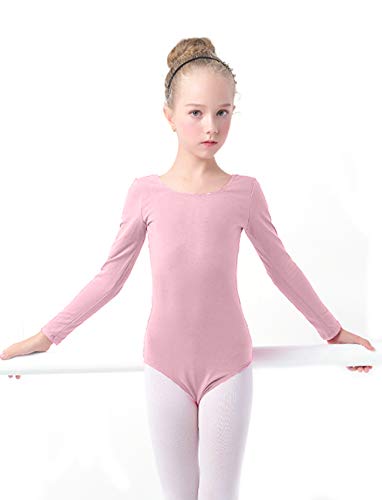 furein Maillot de Danza Ballet Gimnasia Leotardo Body Clásico Elástico para Niña de Manga Larga Cuello Redondo (6 años, Rosa)