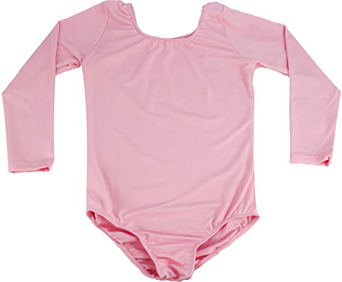 furein Maillot de Danza Ballet Gimnasia Leotardo Body Clásico Elástico para Niña de Manga Larga Cuello Redondo (6 años, Rosa)