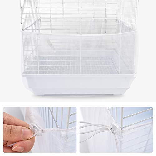 FurPaw Funda para Jaula Pajaro Cubierta de Malla para Jaula Aves Suave Blanco Ajustable Protector Falda Jaula (Longitud máxima 76,3in, Ancho 12,2in)