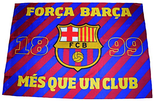 Fútbol Club Barcelona - Bandera del F.C. Barcelona con el escudo y el lema «Més que un club» - Dimensiones: 140 x 100 cm. - Diseño oficial del F.C. Barcelona