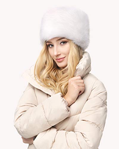 Futrzane Gorro de Mujer de Piel Cossack en Estilo Ruso (M, Blanco)