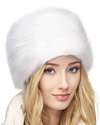 Futrzane Gorro de Mujer de Piel Cossack en Estilo Ruso (M, Blanco)