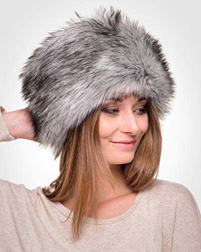 Futrzane Gorro de Mujer de Piel Cossack en Estilo Ruso (S, Plata Siberiano)