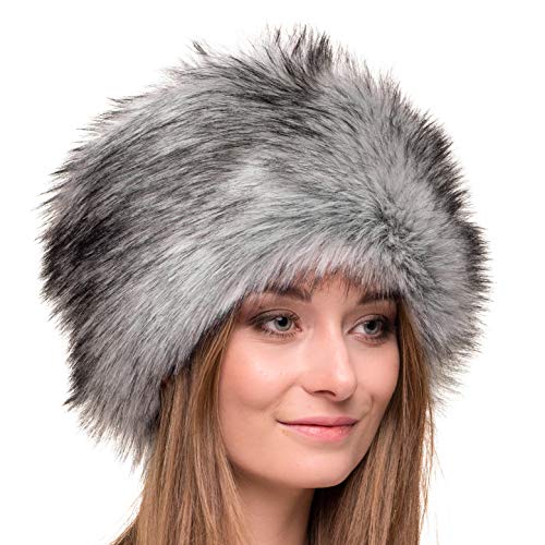 Futrzane Gorro de Mujer de Piel Cossack en Estilo Ruso (S, Plata Siberiano)