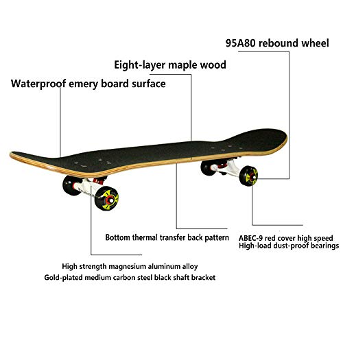 FUULI Tabla de Skate Completa Patín de Arce Longboards Madera para Adolescentes Adultos Principiantes Muchachos de Las Muchachas niños,10