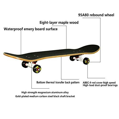 FUULI Tabla de Skate Completa Patín de Arce Longboards Madera para Adolescentes Adultos Principiantes Muchachos de Las Muchachas niños,10 FUULI Tabla de Skate Completa Patín de Arce Longboards Madera para Adolescentes Adultos Principiantes Muchachos de Las Muchachas niños,10