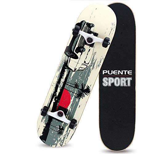 FUULI Tabla de Skate Completa Patín de Arce Longboards Madera para Adolescentes Adultos Principiantes Muchachos de Las Muchachas niños,10