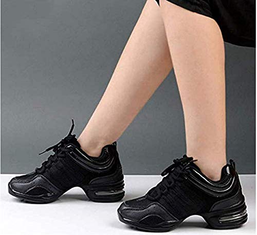 Fuyingda Zapatos de Jazz Negros Estilo de Mujer - Zapatos de Baile salón de Banquetes al Aire Libre Zapatos de Baile Latino Zapatillas de Deporte Moda Cordones Respirables Danza contemporánea Ocio