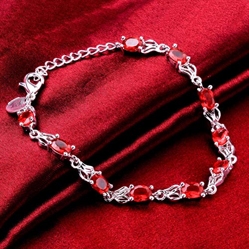 FyaWTM Pulsera Pulsera de Cadena elíptica Love Infinity Oval creada Ruby Tennis Bracelet 925 Sterling Silver Fashion Wedding Jewelry para Mujeres