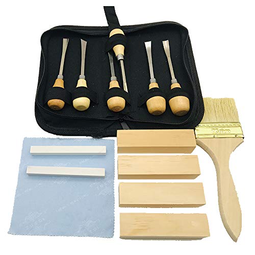 Fycooler Conjunto de herramientas de talla de madera Kit de herramientas de talla de madera de 20 piezas con cinceles tallados, bloques de tilo para Escultura casera de bricolaje Artesanía en madera