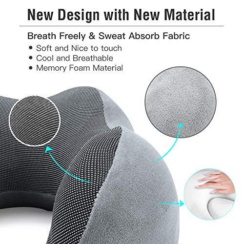 FYLINA Almohada de Viaje Viscoelástica de Espuma de Memoria, Cervical Orthopedic Pillow Almohada de Cuello para el Tren de avión Viajes con máscara de Ojos, Tapones y Bolsa de Transporte (Gris)