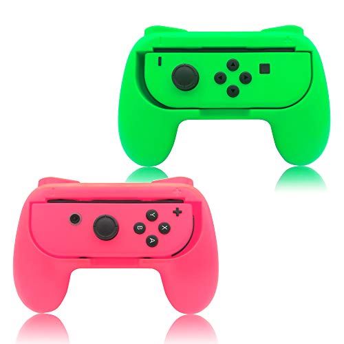 FYOUNG Grip para Nintendo Switch Joy-con Mandos Set, Cómoda Funda de Gamepad para Nintendo Switch Joy con Controller - Verde y Rosa (2 Paquetes)