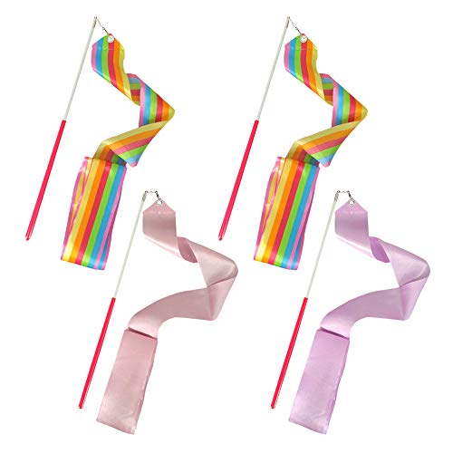 FYSL 4 Piezas 2 metros cintas de danza Gimnasias Rítmicas Intenso Cinta, Baton Twirling Wands on Sticks for Kids Artistic Dancing FYSL 4 Piezas 2 metros cintas de danza Gimnasias Rítmicas Intenso Cinta, Baton Twirling Wands on Sticks for Kids Artistic Dancing