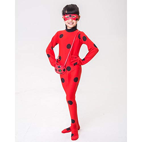 FZCRRDU KOCCAE Carnaval Disfraz de Mariquita Para Niña Halloween Ladybug Viste a Cosplay 3-10 años Leotardo Bodysuit Con Lunares Niños Disfraz Heroína Super Bug Mariquita Niña Infantil Para Carnival