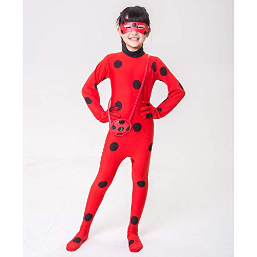 FZCRRDU KOCCAE Carnaval Disfraz de Mariquita Para Niña Halloween Ladybug Viste a Cosplay 3-10 años Leotardo Bodysuit Con Lunares Niños Disfraz Heroína Super Bug Mariquita Niña Infantil Para Carnival