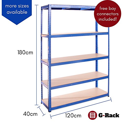 G-Rack 23 Sistema de estanterías, Acero Inoxidable con Recubrimiento de Polvo Azul, 180 x 120 x 40 cm