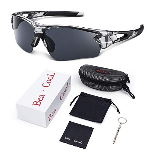 Gafas de Sol Polarizadas - Bea·CooL Gafas de Sol Deportivas Unisex Protección UV con Monturas Ligeras para Esquiando Ciclismo Carrera Surf Golf Conduciendo (Gris transparente)