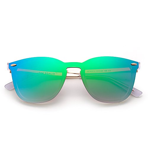 Gafas de Sol Sin Montura Una Pieza de Espejo Reflexivo Anteojos Para Hombre Mujer(Transparente Mate/Verde Espejo)