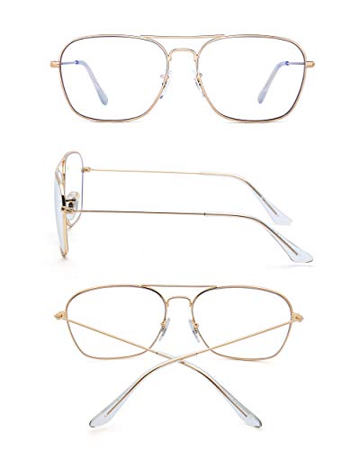 Gafas de Vista Aviador Bloqueo Luz Azul Computadora Mujer Hombre, Cuadradas Proteger Ojos Vídeo Anteojos Anti Deslumbramiento (Marco Dorado Punta del Templo Claro) Gafas de Vista Aviador Bloqueo Luz Azul Computadora Mujer Hombre, Cuadradas Proteger Ojos Vídeo Anteojos Anti Deslumbramiento (Marco Dorado Punta del Templo Claro)