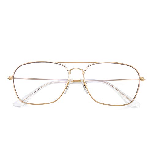 Gafas de Vista Aviador Bloqueo Luz Azul Computadora Mujer Hombre, Cuadradas Proteger Ojos Vídeo Anteojos Anti Deslumbramiento (Marco Dorado Punta del Templo Claro) Gafas de Vista Aviador Bloqueo Luz Azul Computadora Mujer Hombre, Cuadradas Proteger Ojos Vídeo Anteojos Anti Deslumbramiento (Marco Dorado Punta del Templo Claro)