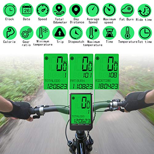 Gafild Cuentakilómetros para Bicicleta Inalámbrica, LCD Computadora de Bicicleta Impermeable Velocímetro Bici con 32 Funciones y 9 Idiomas para Seguimiento Distancia de Ciclismo