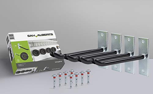 GAH-Alberts 801960 - Juego de soportes para llantas (galvanizados, incluye 4 ganchos de acero, 8 tornillos y tacos, muy estables)