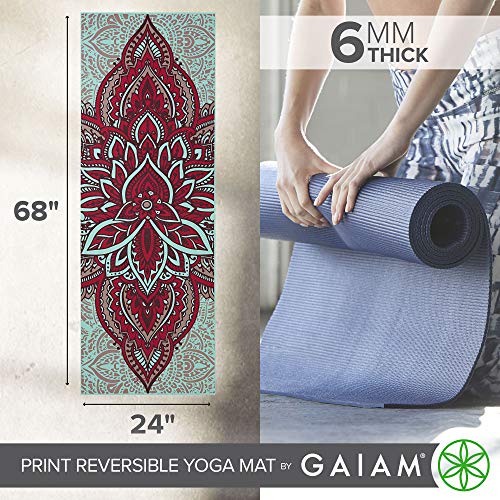 Gaiam Esterilla de yoga con impresión premium, reversible, extra gruesa, antideslizante, para todos los tipos de yoga, pilates y ejercicios de suelo, Zara Rogue, 6 mm