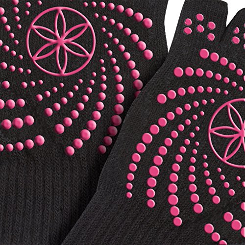 gaiam Grippy Yoga Gloves, Negro/Rosa