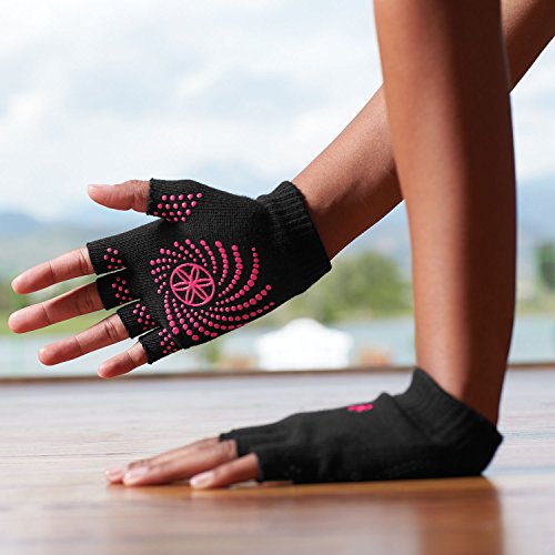 gaiam Grippy Yoga Gloves, Negro/Rosa