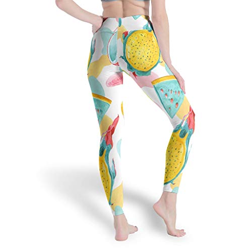 Gamoii Leggings de yoga para mujer, efecto artístico, plátano, frutas, moldeadores, pantalones de yoga, pantalones de cintura alta, push up blanco M