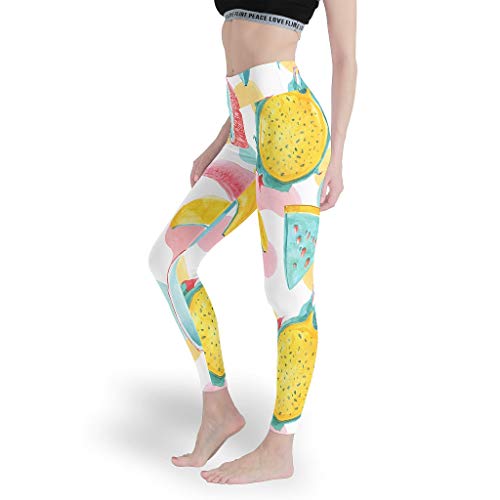 Gamoii Leggings de yoga para mujer, efecto artístico, plátano, frutas, moldeadores, pantalones de yoga, pantalones de cintura alta, push up blanco M