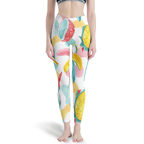 Gamoii Leggings de yoga para mujer, efecto artístico, plátano, frutas, moldeadores, pantalones de yoga, pantalones de cintura alta, push up blanco M