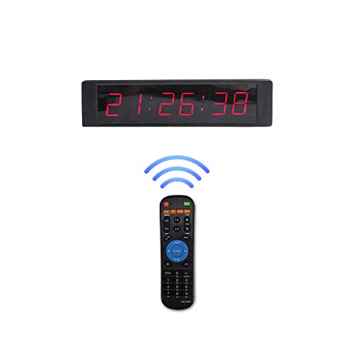 GAN XIN Reloj de pared LED multifuncional de 1 pulgada de alto 6 dígitos, con temporizador digital de cuenta regresiva/arriba, reloj de tiempo real de 12/24 horas, cronómetro por control remoto