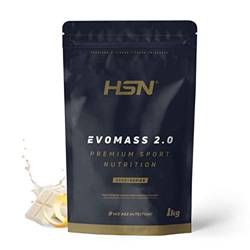 Ganador de Peso y Masa Muscular de HSN | Evomass 2.0 | Weight Gainer: Carbohidratos (Maltodextrina + Harina de Avena) + Whey Protein | Vegetariano, Sabor Chocolate Blanco Limón, 1Kg