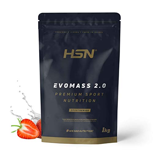 Ganador de Peso y Masa Muscular de HSN | Evomass 2.0 | Weight Gainer: Carbohidratos (Maltodextrina + Harina de Avena) + Whey Protein | Vegetariano, Sabor Fresa, 1Kg