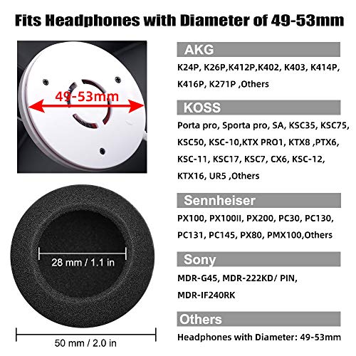 Ganbary Almohadillas Auriculares, Reemplazo Cojines Auriculares para Mayorías de Auriculares, Negro, 5 Pares, 50mm, Negro Ganbary Almohadillas Auriculares, Reemplazo Cojines Auriculares para Mayorías de Auriculares, Negro, 5 Pares, 50mm, Negro