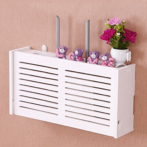 Ganeep WiFi Router Storage Box Wood-Plastic Shelf Wall Hangings Soporte Cable Organizador