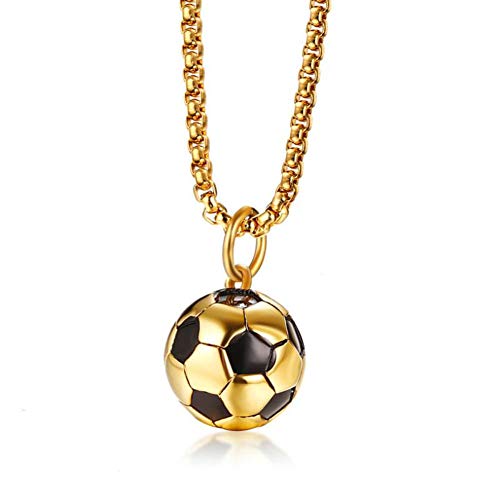 GAOHONGMEI Collar colgante de fútbol 3D para hombre Acero inoxidable Hobby Atleta Charm Artículo Joyería-gold